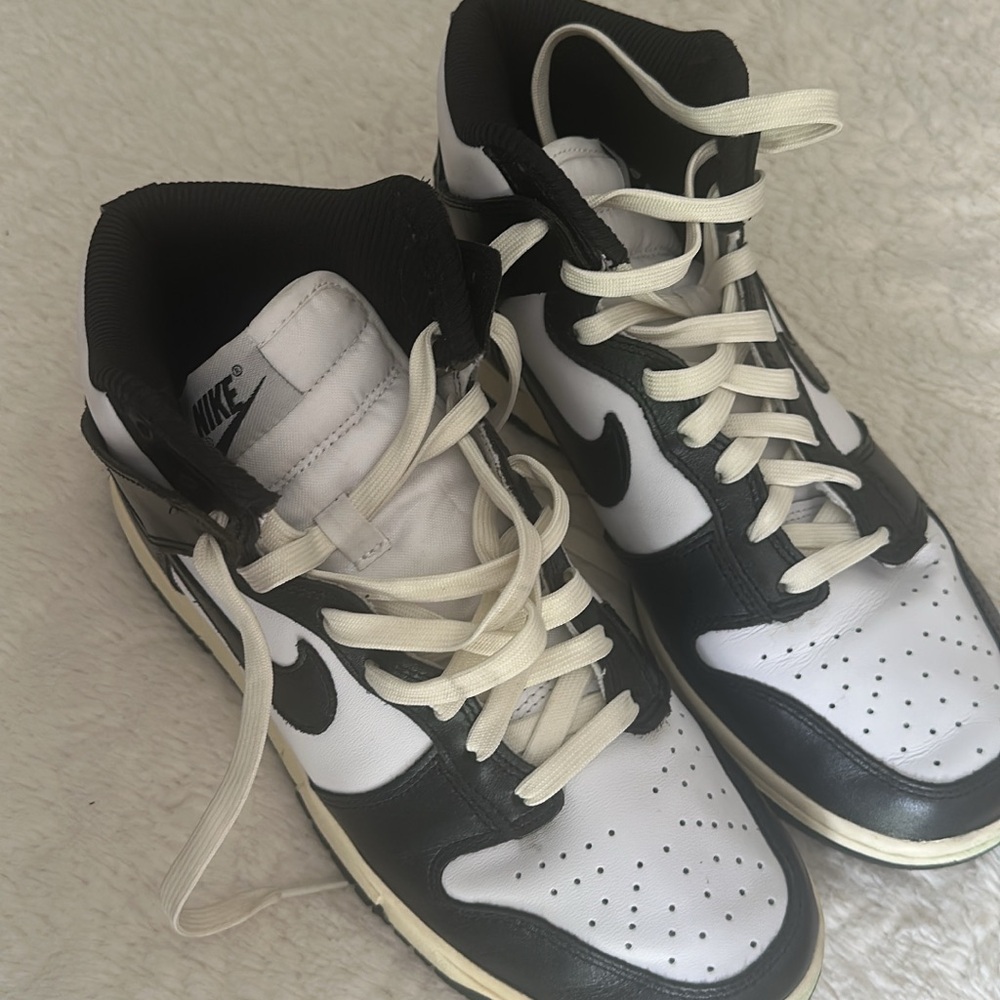 Nike Black, White, and cream High-Top panda Dunks